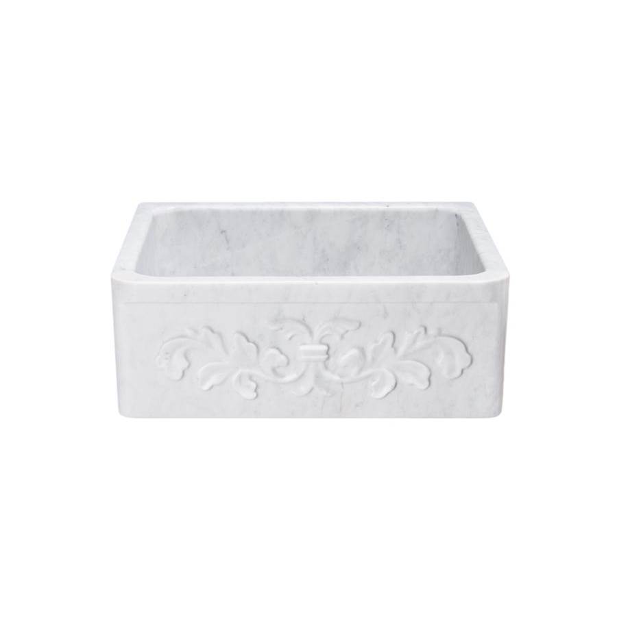 The Allstone Group 24'' Farmhouse Kitchen Sink, Floral Carving Front, Carrara Marble