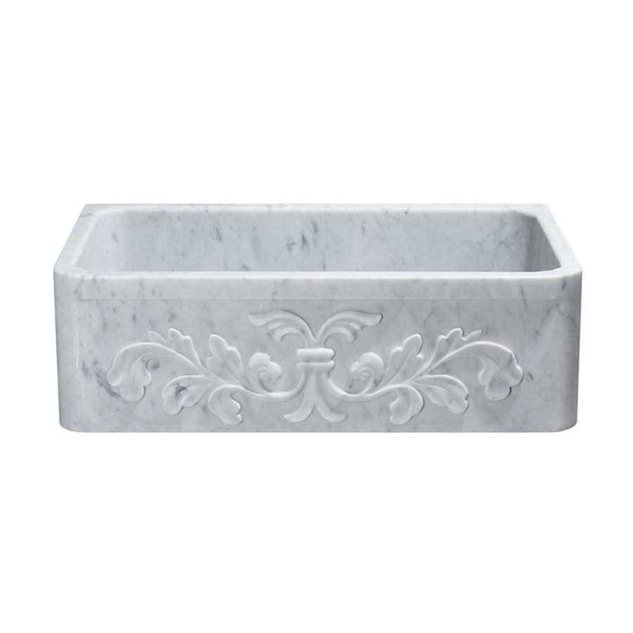 The Allstone Group 33'' Farmhouse Kitchen Sink, Single Bowl, Floral Carving Front, Carrara Marble