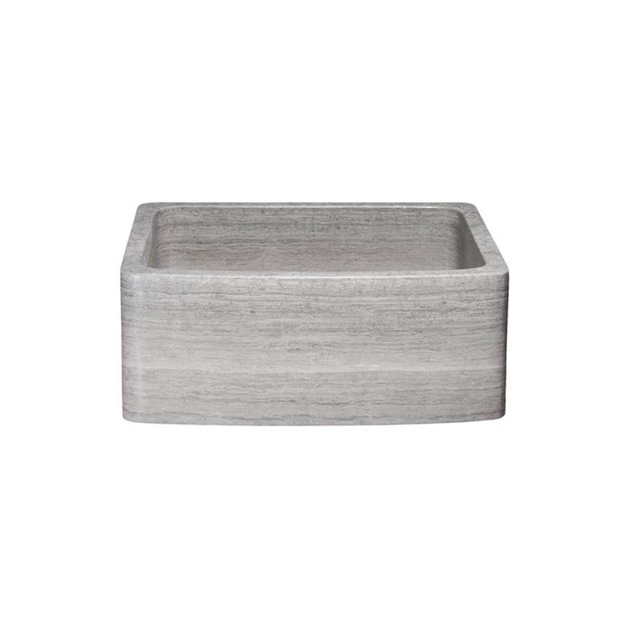 The Allstone Group 24'' Farmhouse Kitchen Sink, Curved Front, Reversible, Marble, Stratus