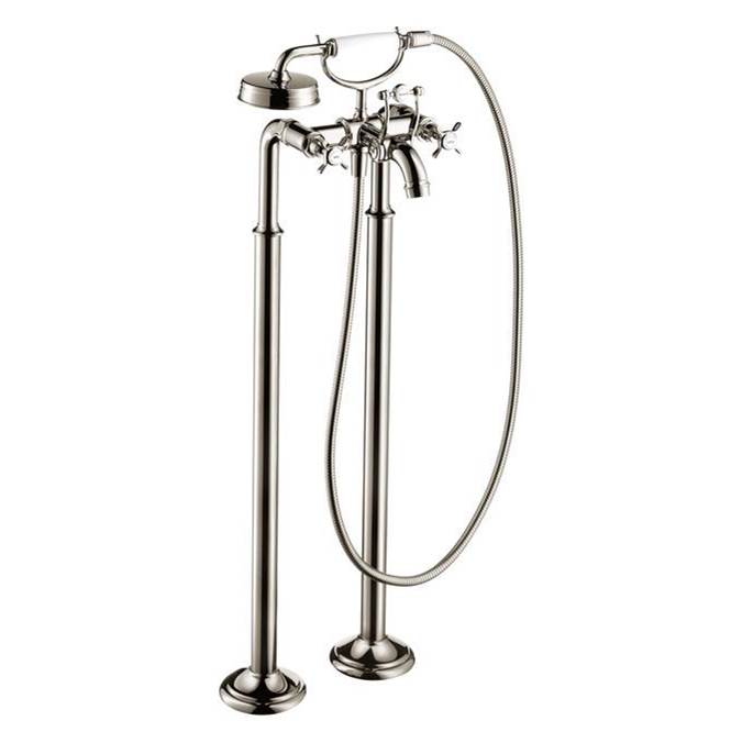 Axor Montreux 2-Handle Freestanding Tub Filler Trim with Cross Handles and 1.8 GPM Handshower in Polished Nickel