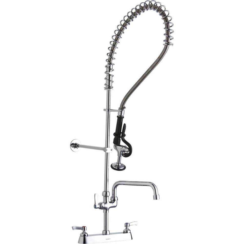 Elkay 8in Centerset Exposed Deck Mount Faucet 44in Flexible Hose with 1.2 GPM Spray Head Plus 12in Arc Tube Spout 2in Lever Handles