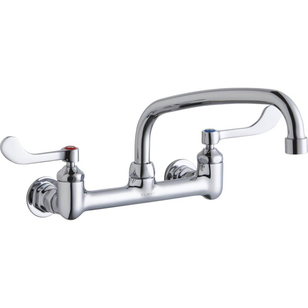 Elkay Foodservice 8'' Centerset Wall Mount Faucet with 10'' Arc Tube Spout 4'' Wristblade Handles 1/2in Offset Inlets