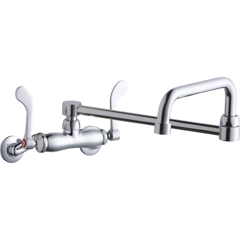 Elkay Foodservice 3-8'' Adjustable Centers Wall Mount Faucet w/Double Swing Spout 4'' Wristblade Handles 2in Inlet