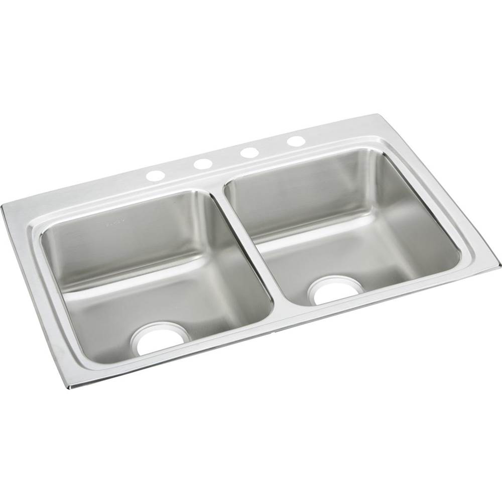 Elkay Lustertone Classic Stainless Steel 33'' x 22'' x 8-1/8'', 4-Hole Equal Double Bowl Drop-in Sink