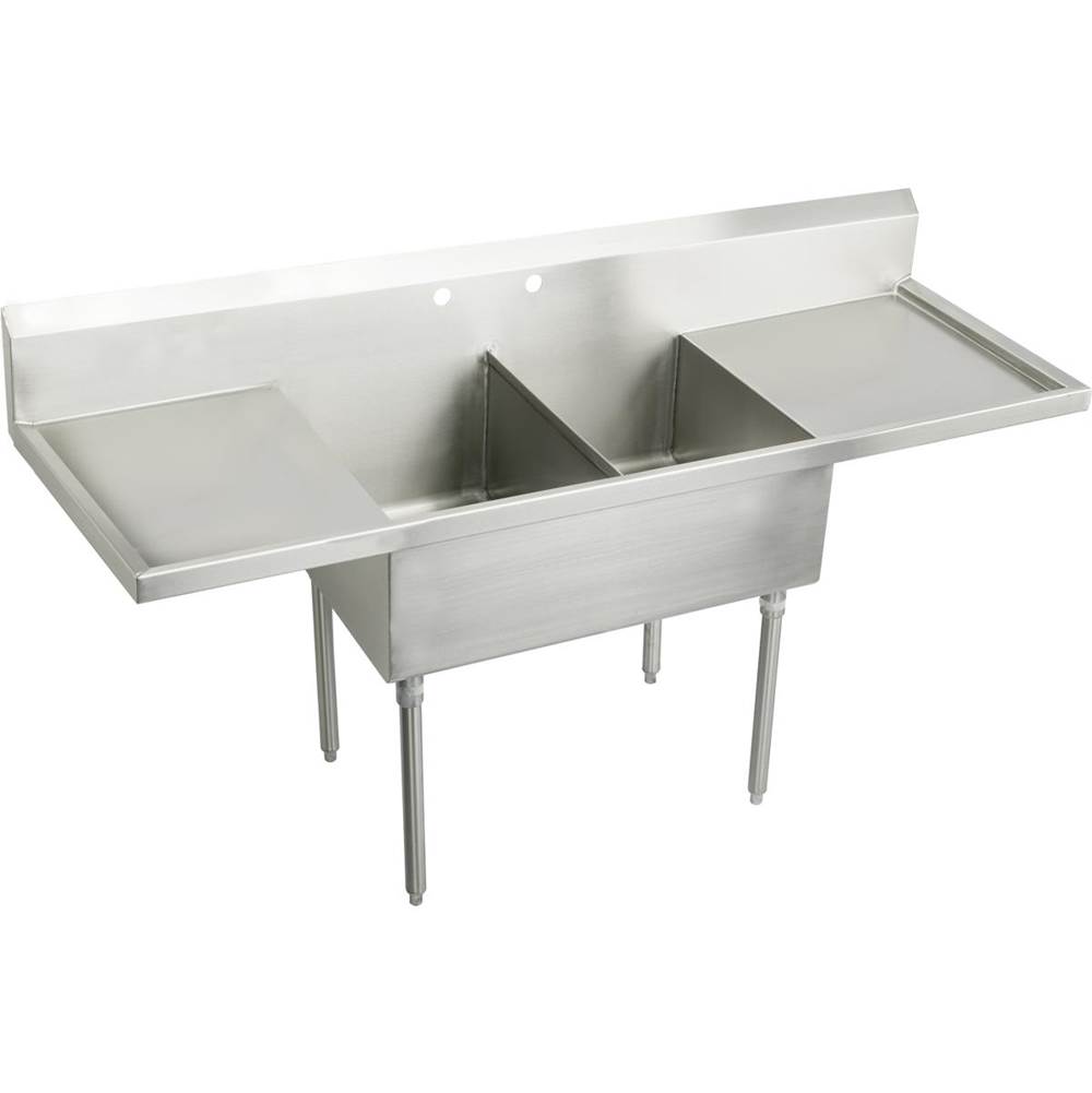 Elkay Sturdibilt Stainless Steel 78'' 27-1/2'' x 14'' Floor Mount, Double Compartment Scullery Sink with Drainboard