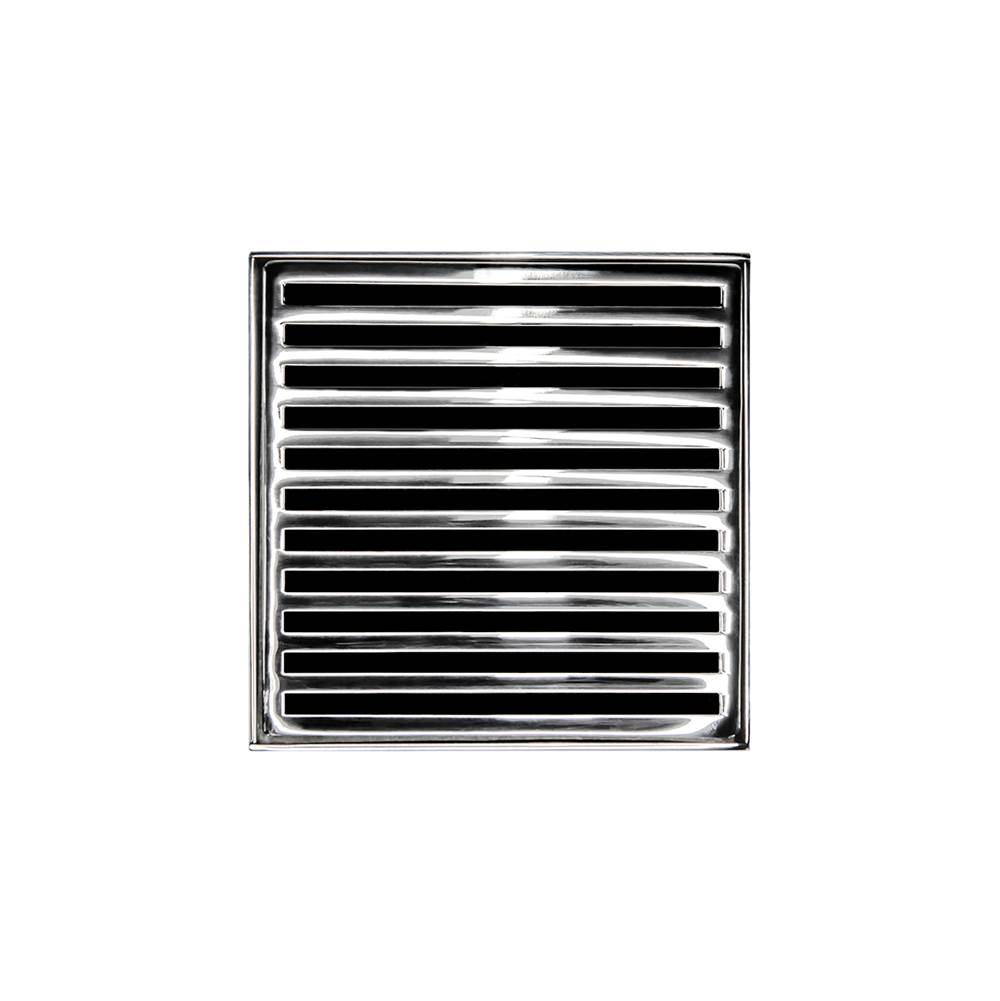 Infinity Drain 5'' x 5'' ND 5 Complete Kit with Lines Pattern Decorative Plate in Polished Stainless with PVC Drain Body, 2'' Outlet