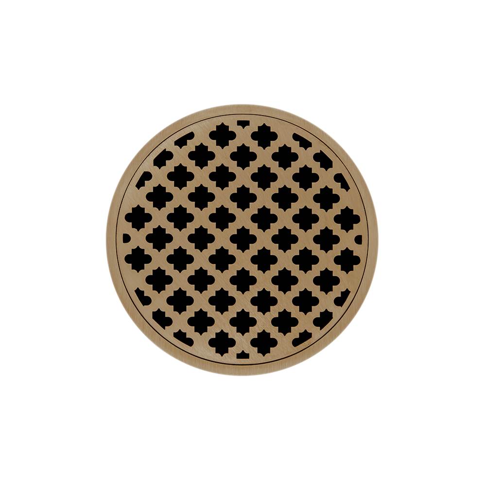Infinity Drain 5'' Round RMD 5 Complete Kit with Moor Pattern Decorative Plate in Satin Bronze with Cast Iron Drain Body for Hot Mop, 2'' Outlet