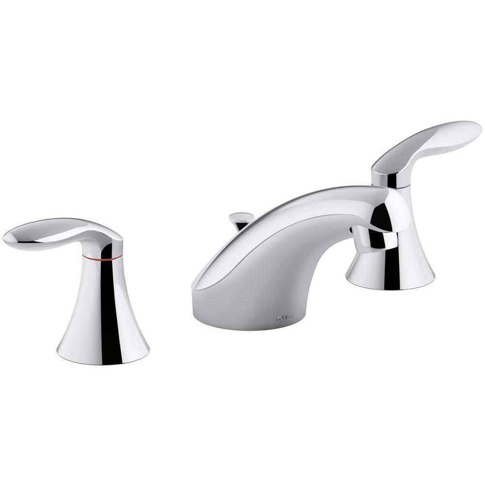Kohler Coralais® Widespread bathroom sink faucet with lever handles, pop-up drain and lift rod
