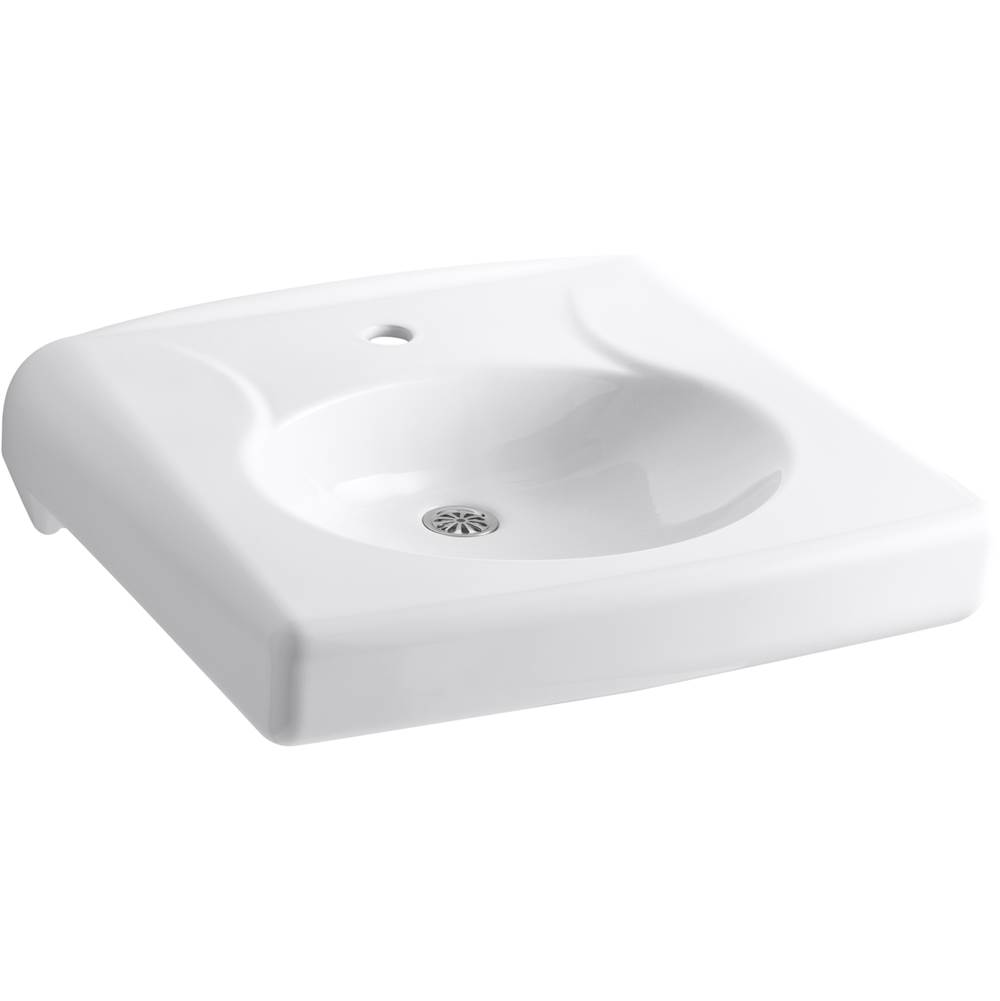 Kohler Brenham™ wall-mounted or concealed carrier arm mounted commercial bathroom sink with single faucet hole and no overflow, antimicrobial finish