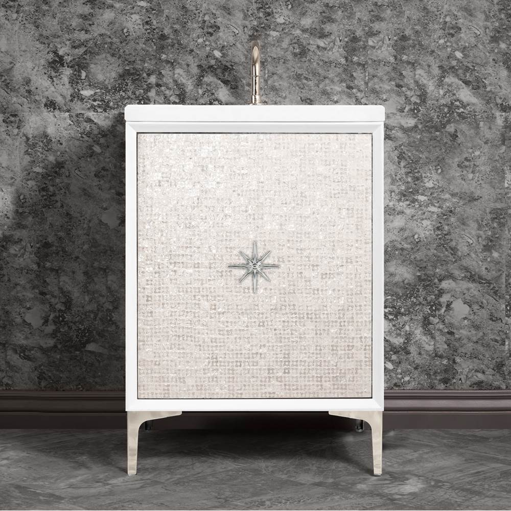 Linkasink Mother of Pearl with 3'' Polished Nickel Star Hardware, 24'' Wide Vanity, White, 24'' x 22'' x 33.5'' (without vanity top)