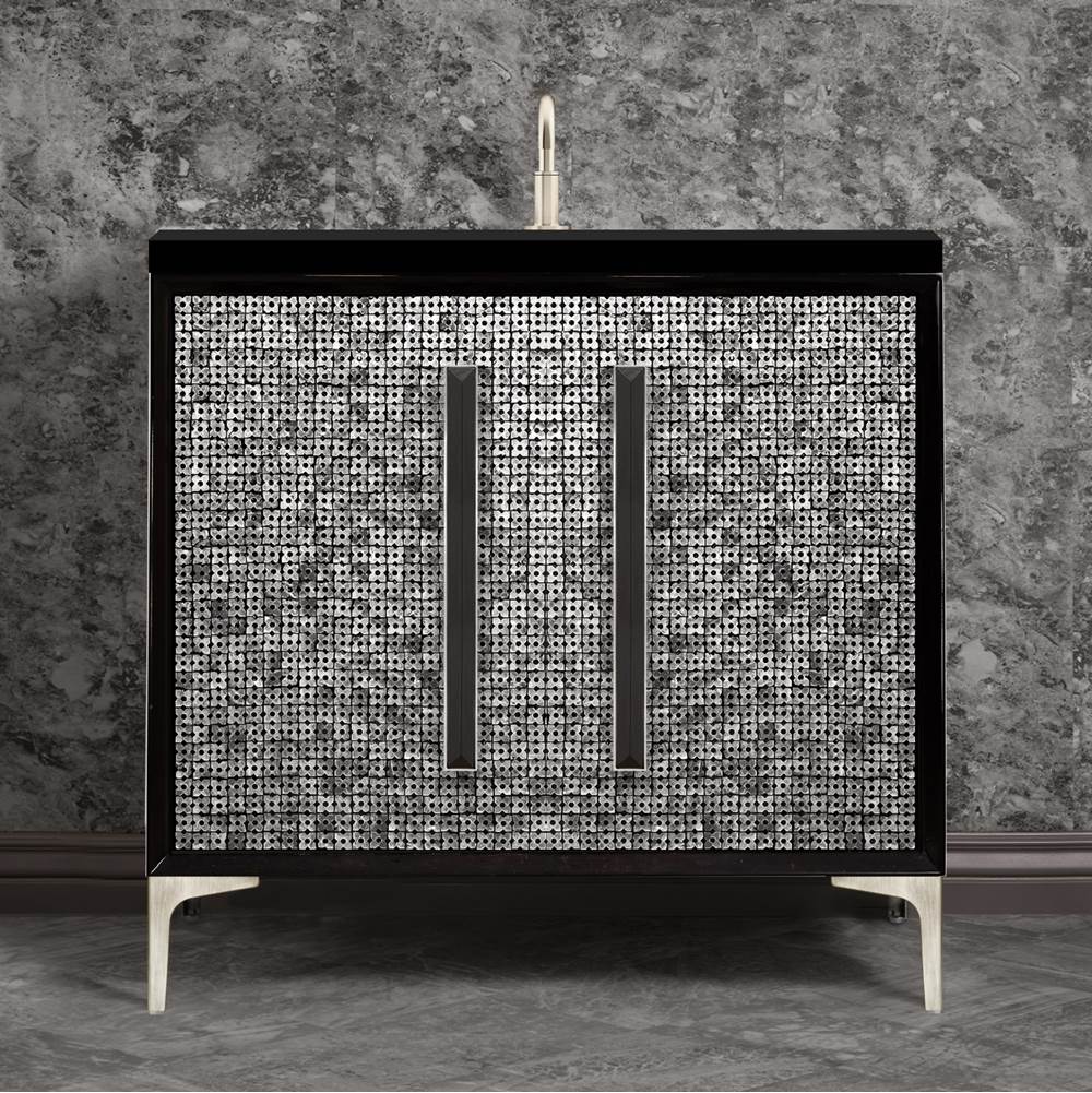 Linkasink MOTHER OF PEARL with 18'' Artisan Glass Prism Hardware 36'' Wide Vanity, Black, Satin Nickel Hardware, 36'' x 22'' x 33.5'' (without vanity top)
