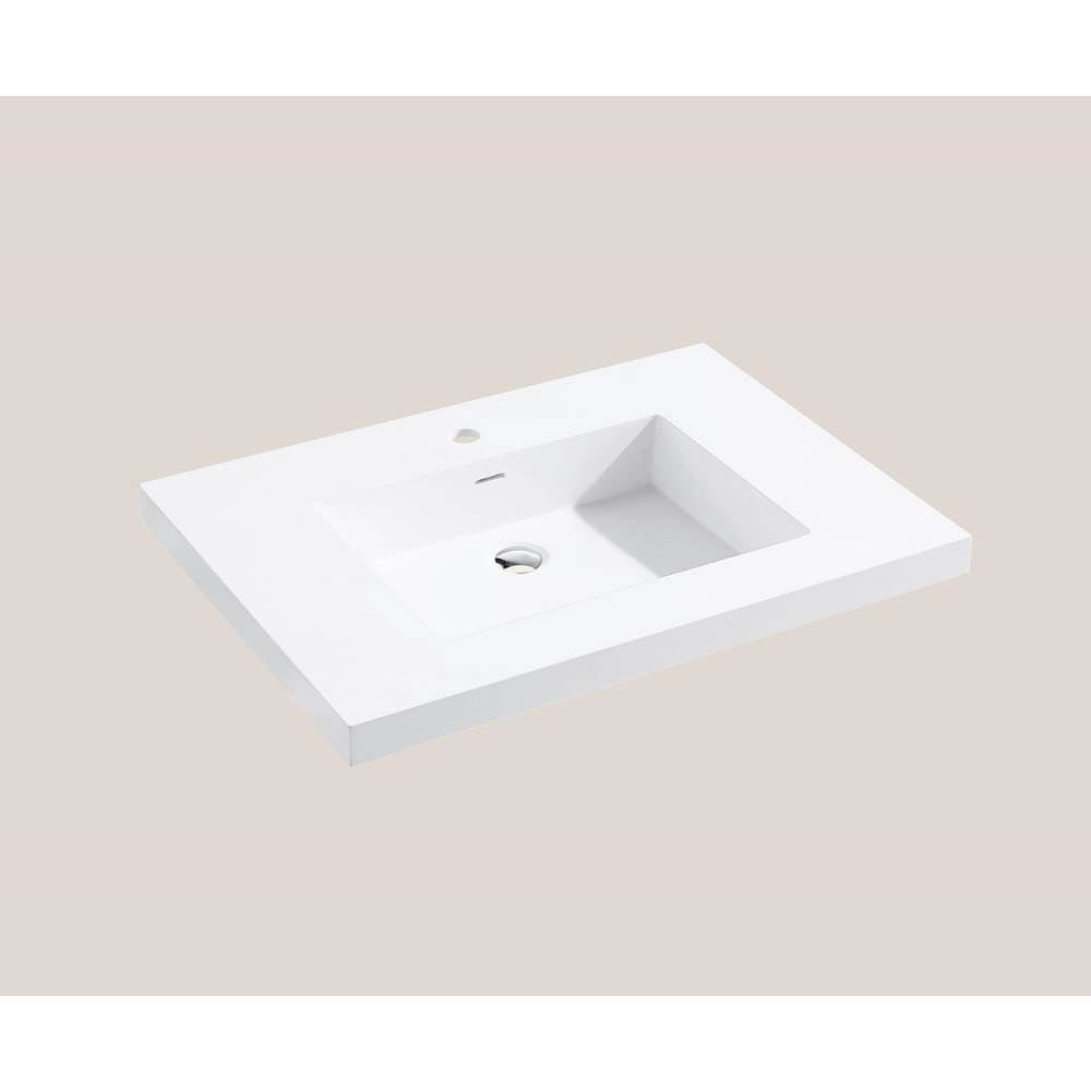 Madeli Urban-22 30''W Solid Surface, Top/Basin. Glossy White, No Faucet Hole. W/Overflow, Basin Depth: 5-3/4'', 29-7/8'' X 22-3/16'' X 2''