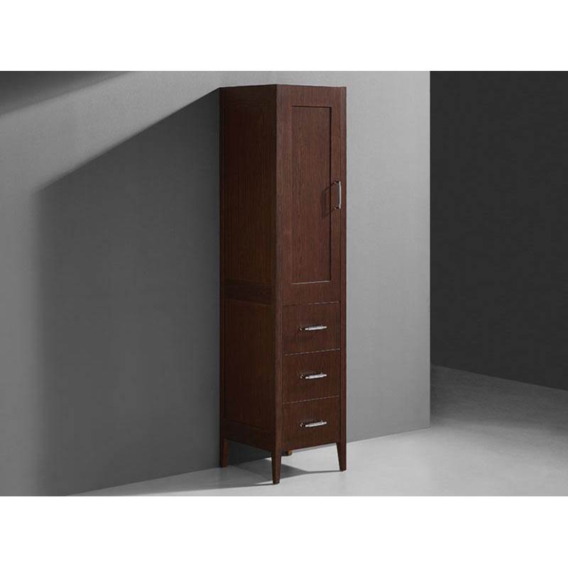 Madeli 18''W Encore Linen Cabinet, Brandy. Free Standing, Right Hinged Door, Polished Nickel Handles (X4), 18'' X 18'' X 76''