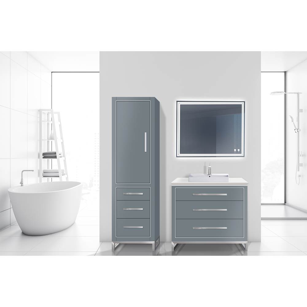 Madeli 20''W Estate Linen Cabinet, Studio Grey. Free Standing, Left Hinged Door. Polished, Chrome Handle(X4)/C-Base(X1)/Inlay, 20'' X 18'' X 76''