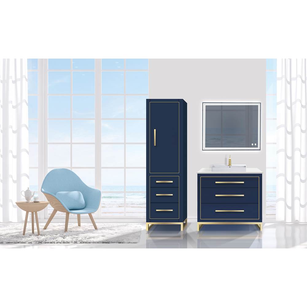 Madeli 20''W Estate Linen Cabinet, Sapphire. Free Standing, Right Hinged Door. Polished, Chrome Handle(X4)/S-Leg(X2)/Inlay, 20'' X 18'' X 76''