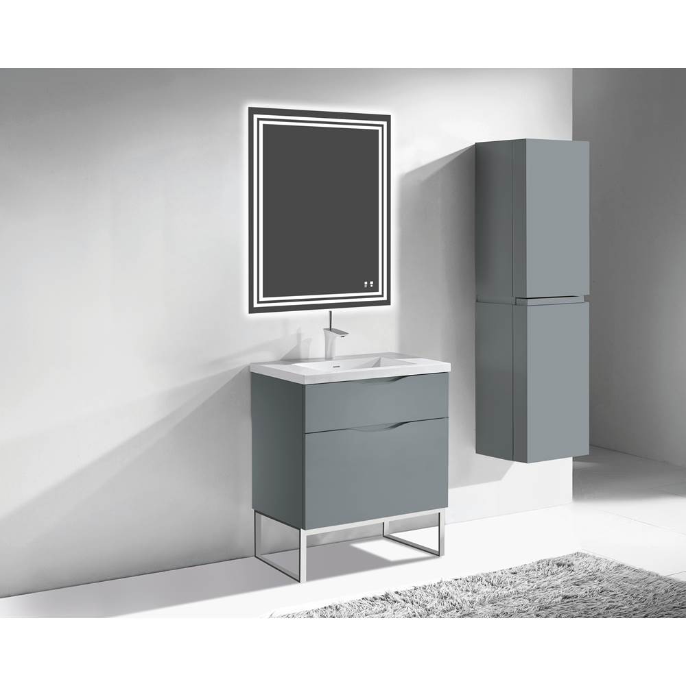 Madeli Milano 30''. Studio Grey, Free Standing Cabinet, Polished Nickel C-Base (X1), 29-5/8''X 18''X 33-1/2''