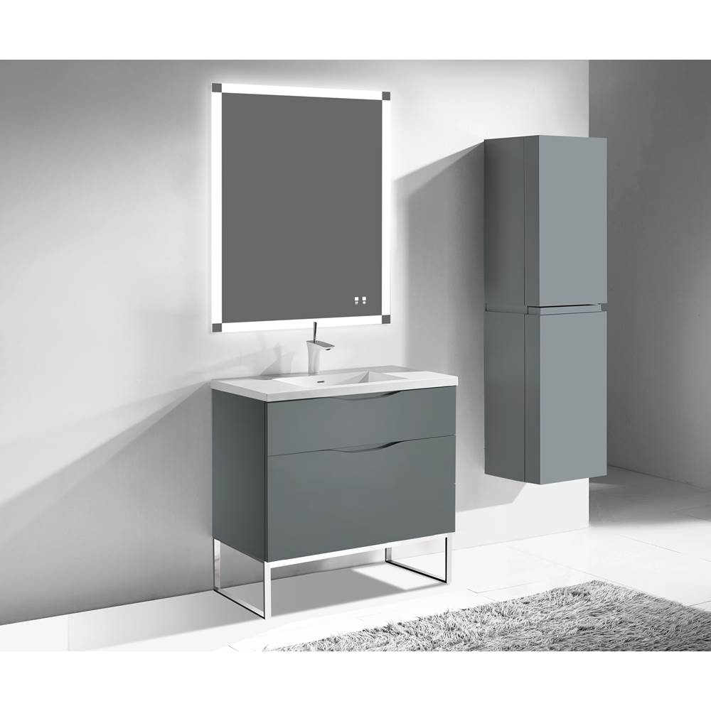 Madeli Milano 42''. Studio Grey, Free Standing Cabinet, Brushed Nickel S-Legs (X2), 41-5/8''X 18''X 33-1/2''