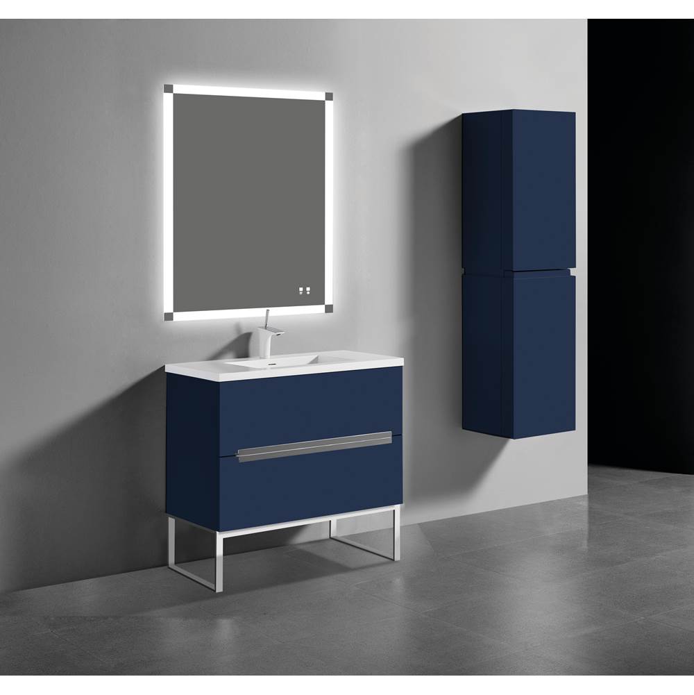 Madeli Soho 36''. Sapphire, Free Standing Cabinet, Polished Chrome Handles (X2), L-Legs (X4), 35-5/8''X18''X33-1/2''