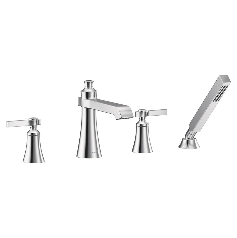 Moen Flara 2-Handle Deck-Mount Roman Tub Faucet Trim Kit with Handshower and Lever Handles in Chrome (Valve Sold Separately)