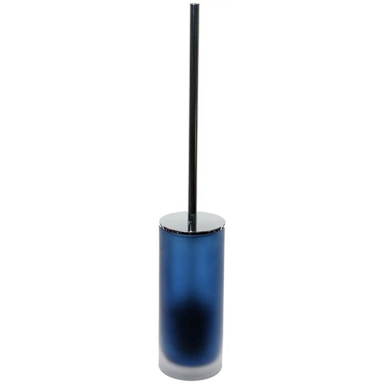 Nameeks Blue Toilet Brush Holder in Polished Chrome Steel and Glass