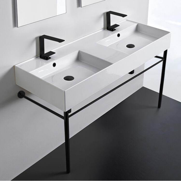 Nameeks Teorema Ceramic Matte Black Console Sink Basin and Leg Combo