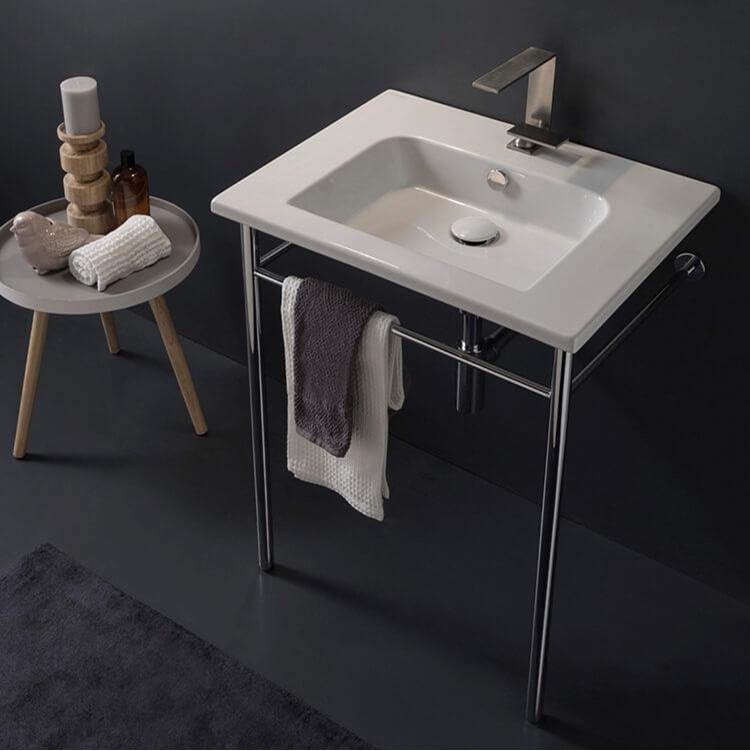 Nameeks Etra Ceramic White Console Sink Basin and Leg Combo