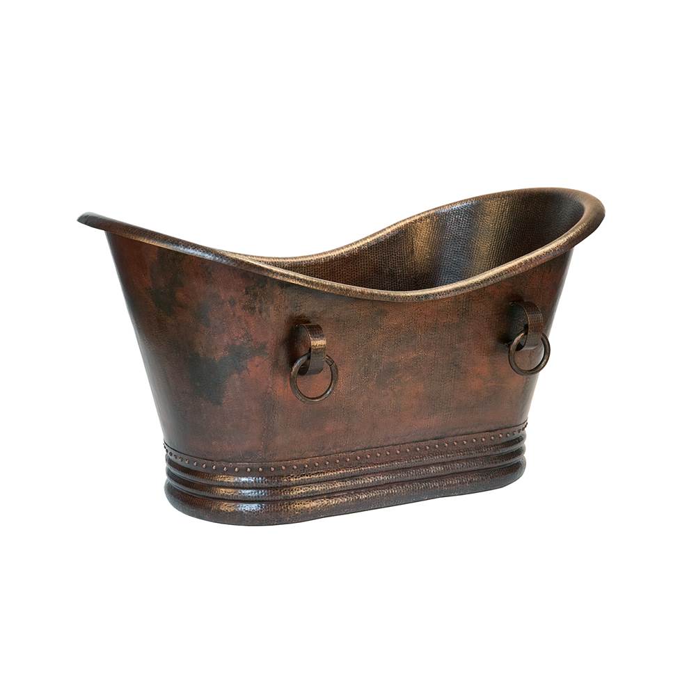 Premier Copper Products 60'' Hammered Copper Double Slipper Bathtub With Rings