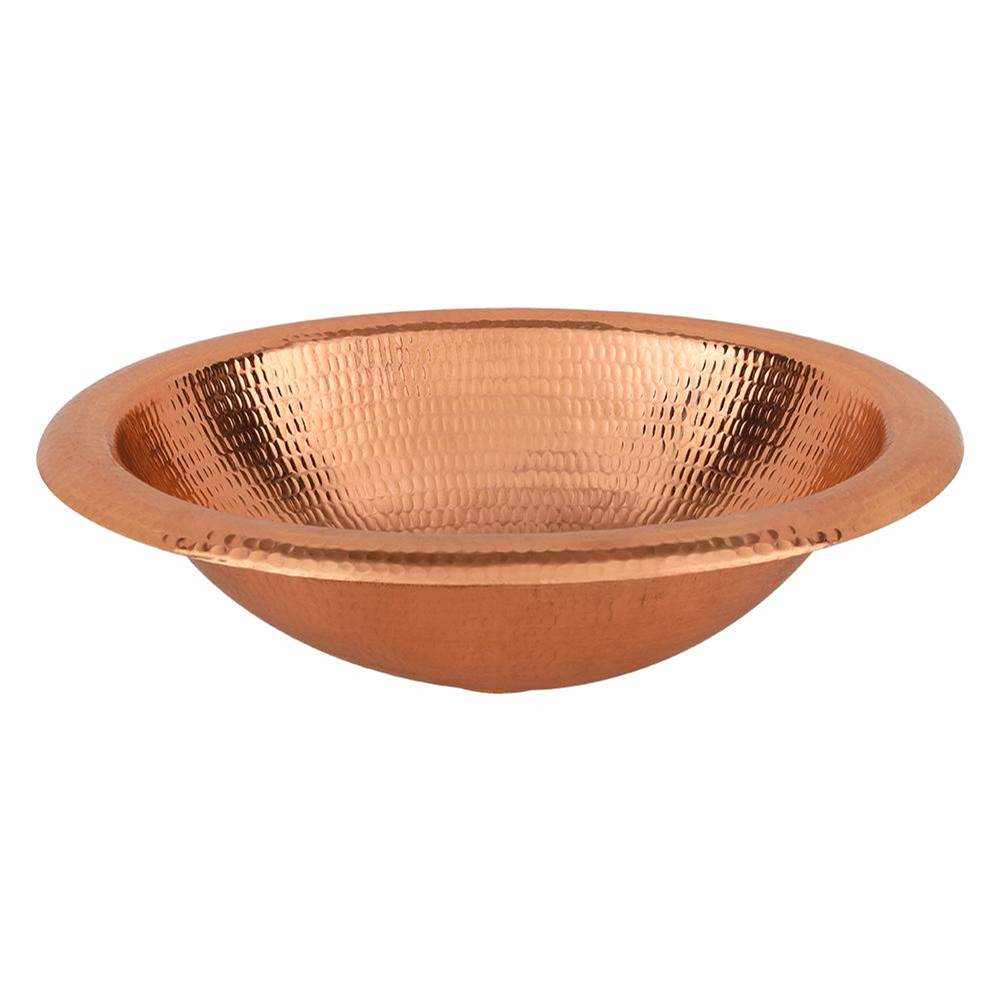 Premier Copper Products 18'' Wide Rim Oval Self Rimming Hammered Copper Bathroom Sink in Polished Copper